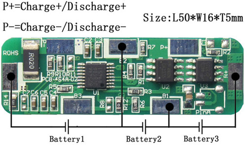 PCM For 11.1V3SLi-ion Battery Packs PCB-4S4A-02(3S)