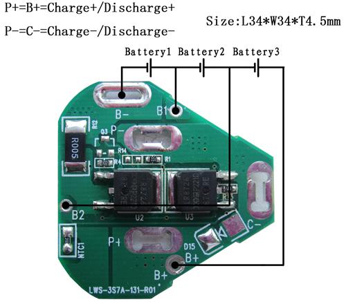 PCM For 11.1V3S Li-ion Battery Packs LWS-3S7A-1313S