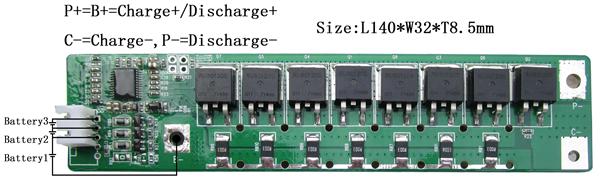 PCM For 11.1V（3S） Li-ion Battery Packs LWS-4S40A-156-R01(3S)