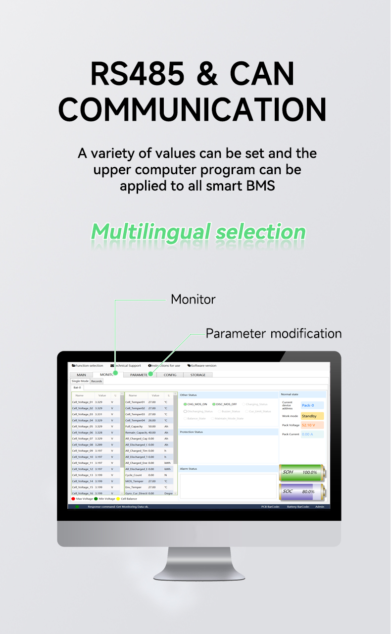 LWS 8S 10S 20S 80A Smart Battery Management Systems BMS Lifepo4 Electric Motorcycles BMS 20S(图6)